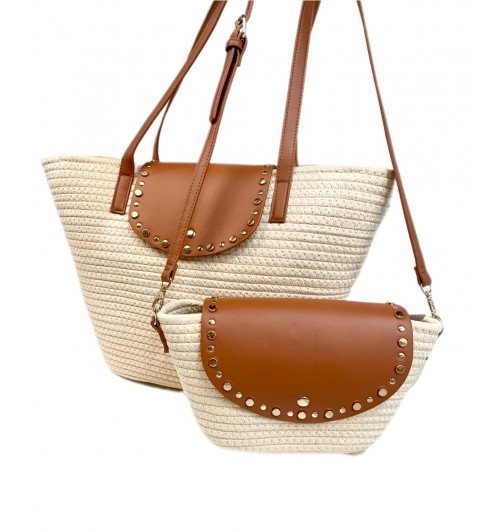 Bolso shopper cuerda tapa tachas Bolso shopper cuerda tapa tachas