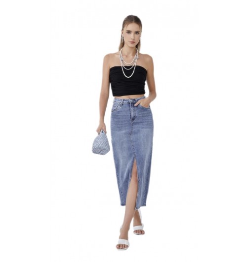 Falda jeans elástica abertura