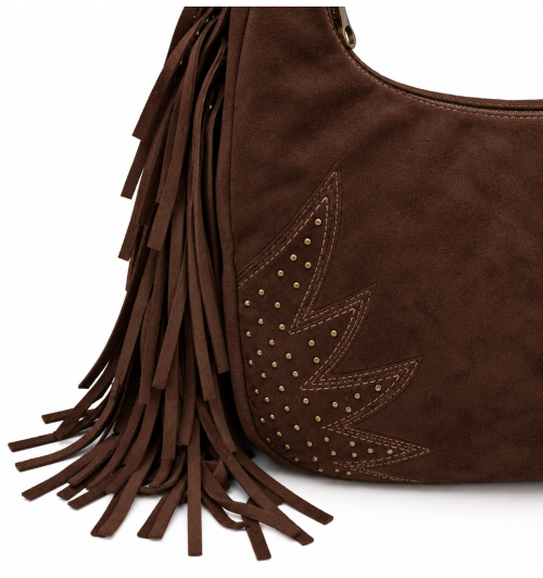 BOLSO SERRAJE FLECOS Y BORD. MARRON...