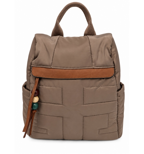 MOCHILA NYLON RIB. CUERO BEIGE