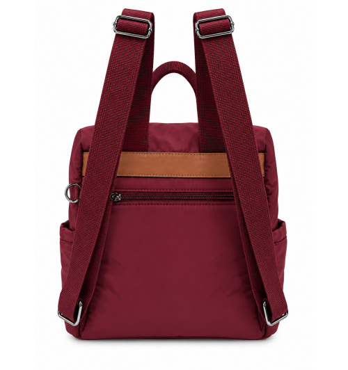 MOCHILA NYLON RIB. CUERO GRANATE