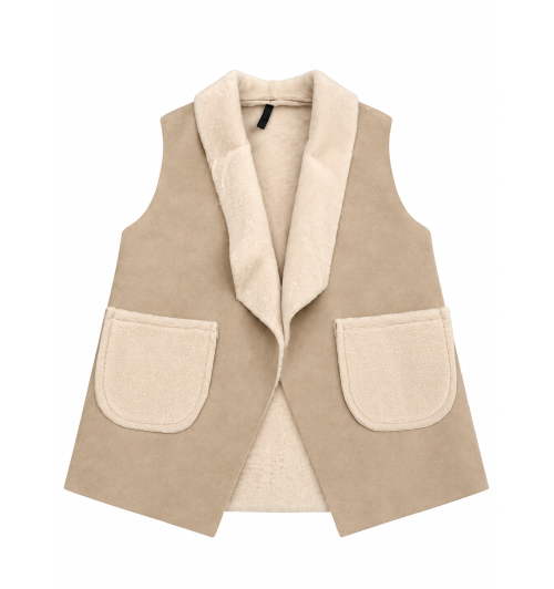 CHALECO PIEL VUELTA BEIGE